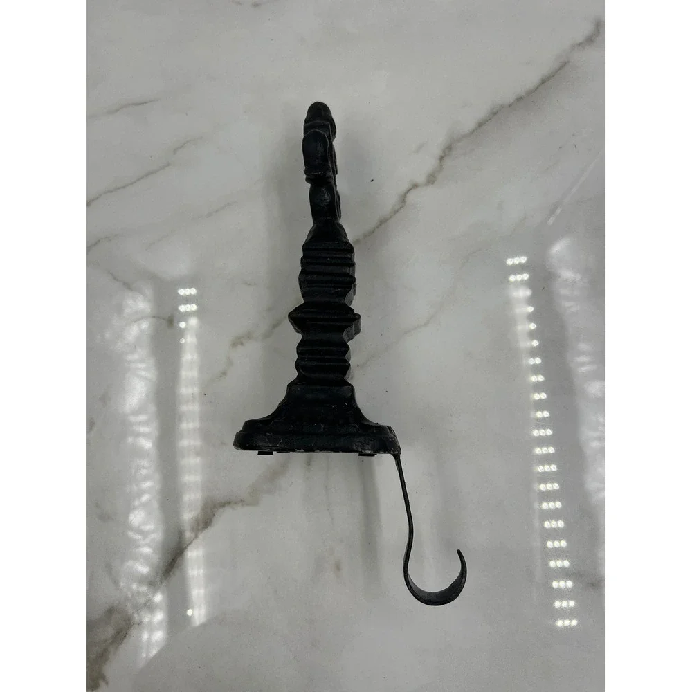 VTG Cast Iron Christmas Stocking Holder Mantel Hook Black Leaf Finial 12in
